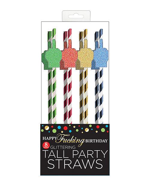 product image, Happy Fucking Birthday Tall Straws - Pack Of 8 - SEXYEONE