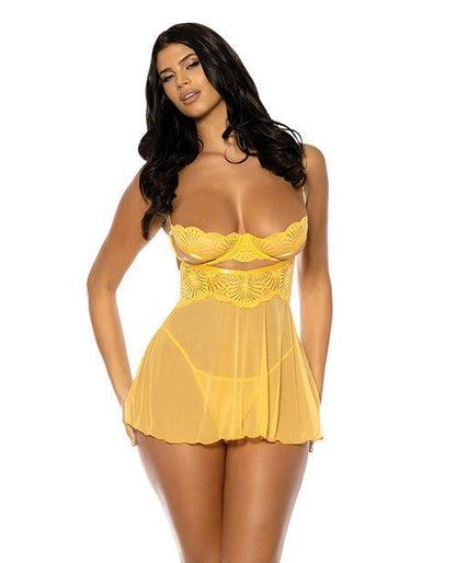 Hazel Peek-A-Boo Cup Babydoll w/G-String Panty - Yellow - SEXYEONE