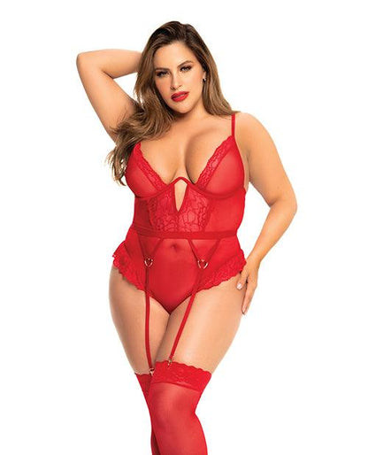 Heart Lace Underwire Bodysuit Red - SEXYEONE
