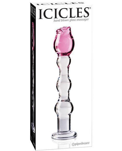 Icicles No. 12 Hand Blown Glass Massager - Clear W-rose Tip - SEXYEONE