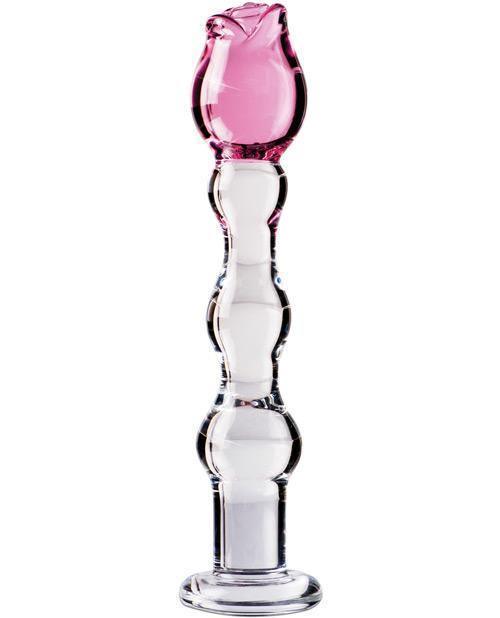 image of product,Icicles No. 12 Hand Blown Glass Massager - Clear W-rose Tip - SEXYEONE