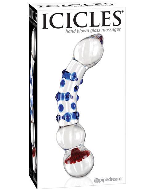 Icicles No. 18 Hand Blown Glass Massager - Clear W-blue Knobs - SEXYEONE