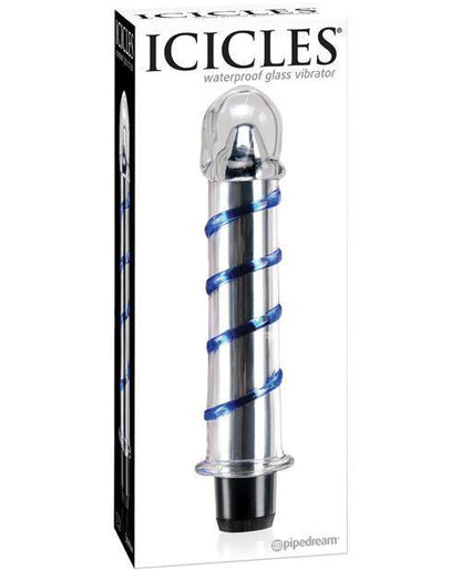Icicles No. 20 Hand Blown Glass Vibrator Waterproof - Clear W-blue Swirls - SEXYEONE 