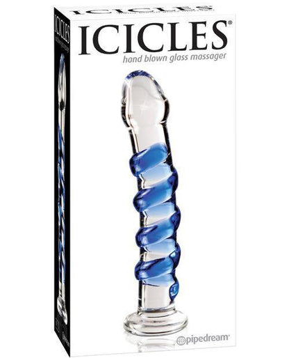 Icicles No. 5 Hand Blown Glass Massager - Clear W-blue Swirls - SEXYEONE