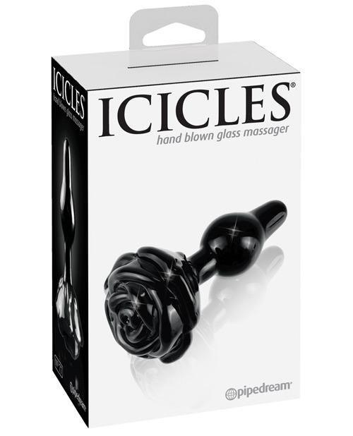 product image, Icicles No. 77 Hand Blown Glass Rose Butt Plug - Black - SEXYEONE 