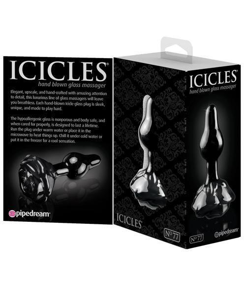 image of product,Icicles No. 77 Hand Blown Glass Rose Butt Plug - Black - SEXYEONE 