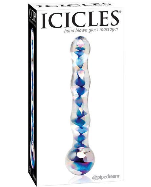 Icicles No. 8 Hand Blown Glass Massager - Clear W-inside Blue Swirls - SEXYEONE 