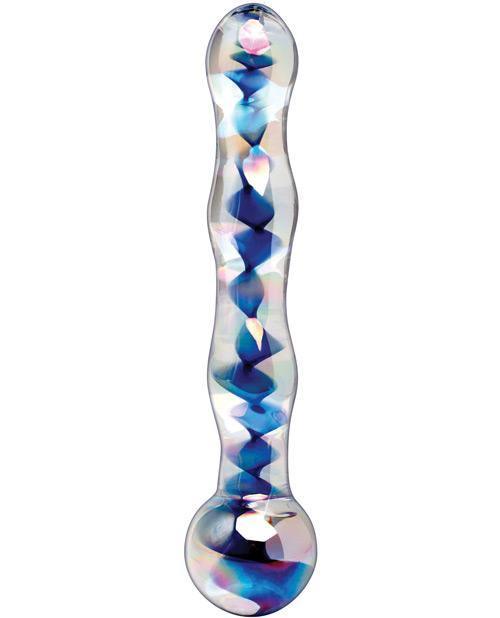 image of product,Icicles No. 8 Hand Blown Glass Massager - Clear W-inside Blue Swirls - SEXYEONE 