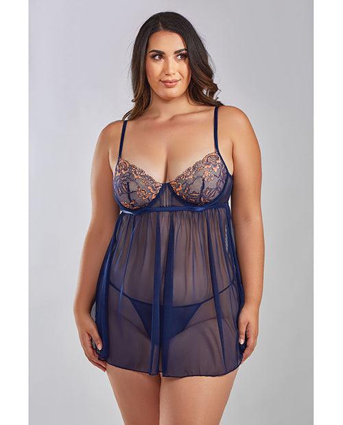 product image, Jennie Cross Dyed Galloon Lace & Mesh Babydoll Navy - SEXYEONE