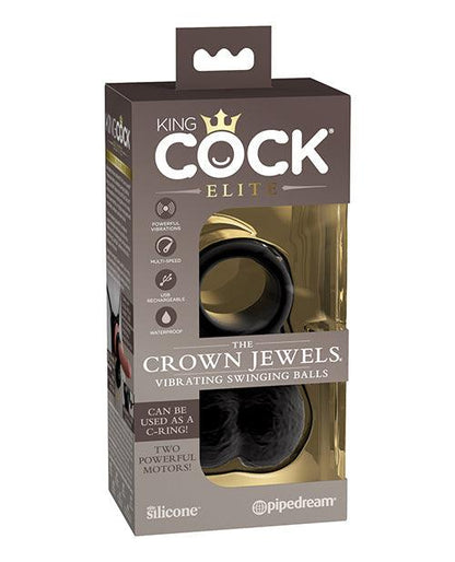 King Cock Elite The Crown Jewels Vibrating Swinging Balls - Black - SEXYEONE
