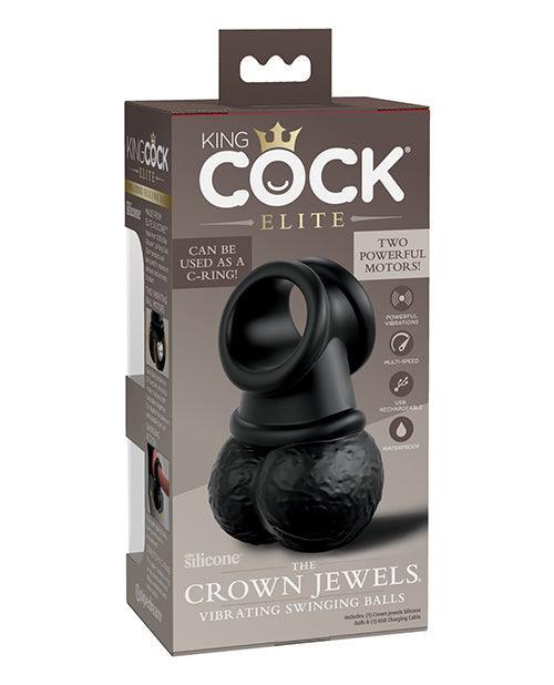 King Cock Elite The Crown Jewels Vibrating Swinging Balls - Black - SEXYEONE