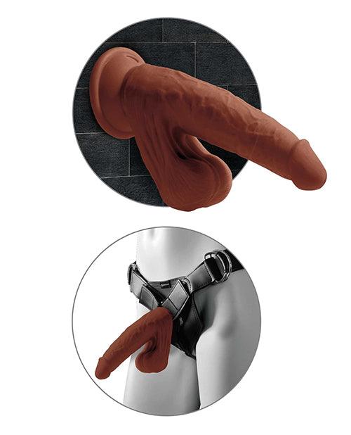 image of product,King Cock Plus 8" Triple Density Cock W-swinging Balls - Brown - SEXYEONE
