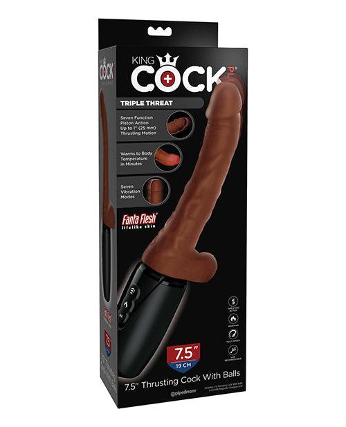 product image, King Cock Plus Thrusting, Warming & Vibrating  7.5" Triple Threat Dong - Brown - SEXYEONE