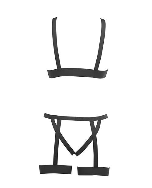 image of product,Kitten Teaser Strappy Open Cup Bra & Open Panty W/leg Straps O/s - SEXYEONE