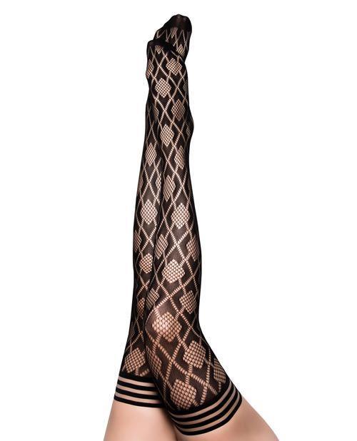 product image, Kix'ies Elle Fishnet Diamond Thigh High Black - SEXYEONE 