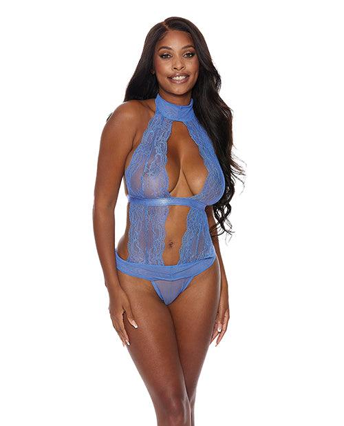 product image, Lace & Mesh Halter Neck Teddy Periwinkle - SEXYEONE