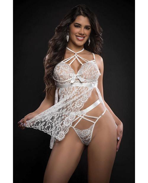image of product,Lace Halter Babydoll W/high Waist Strappy Panty O/s - SEXYEONE 