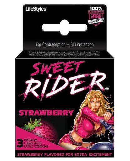 Lifestyles Sweet Rider Condoms - Strawberry Pack Of 3 - SEXYEONE 