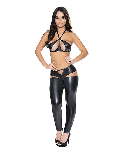 product image, Liquid Onyx Halter Bra & Cutout Pants Black - SEXYEONE