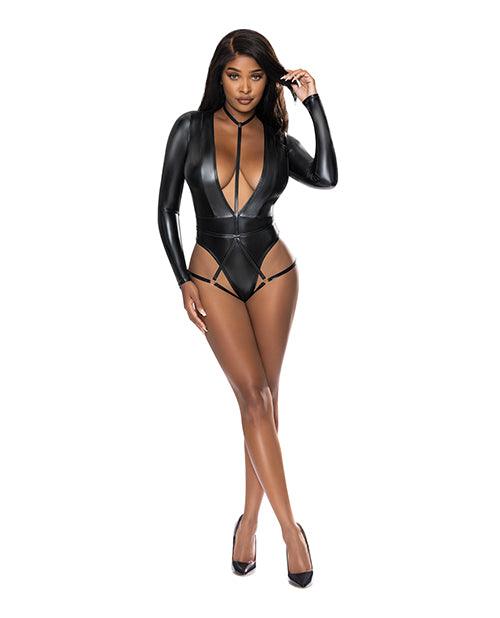 product image, Liquid Onyx Long Sleeve Teddy W/harness Caging Black - SEXYEONE