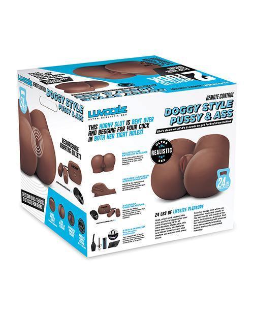 image of product,Luvdolz Remote Control Rechargeable Doggy Style Pussy & Ass W-douche - Mocha - SEXYEONE 