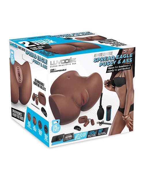 Luvdolz Remote Control Rechargeable Spread Eagle Pussy & Ass W-douche - Mocha - SEXYEONE