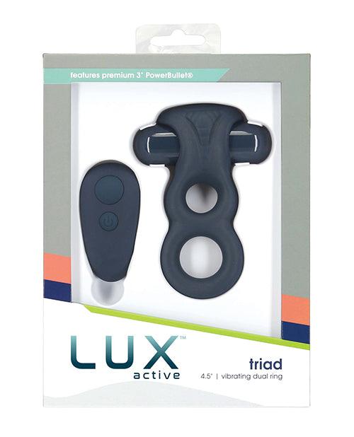product image, Lux Active Triad 4.5" Vibrating Dual Ring W/remote - Dark Blue - SEXYEONE