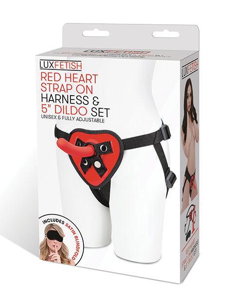 product image, Lux Fetish 5" Dildo W/red Heart Strap On Harness Set - SEXYEONE