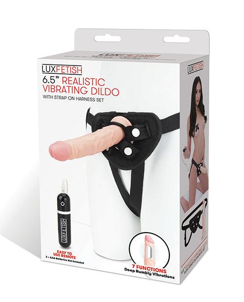 product image, Lux Fetish 6.5" Realistic Vibrating Dildo W-strap On Harness Set - SEXYEONE