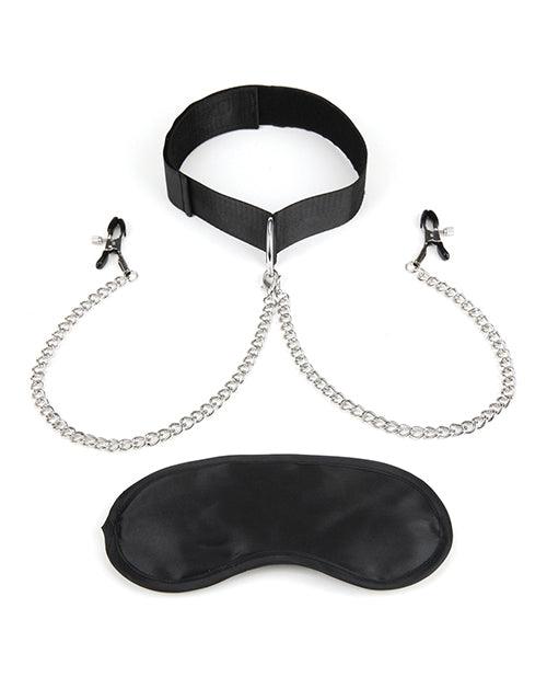 image of product,Lux Fetish Collar & Nipple Clamps W/adjustable Pressure Clamps - SEXYEONE