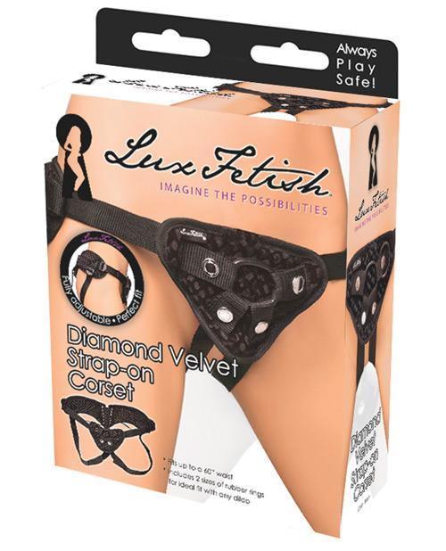 product image, Lux Fetish Diamond Velvet Strap-on Corset - Black - SEXYEONE 