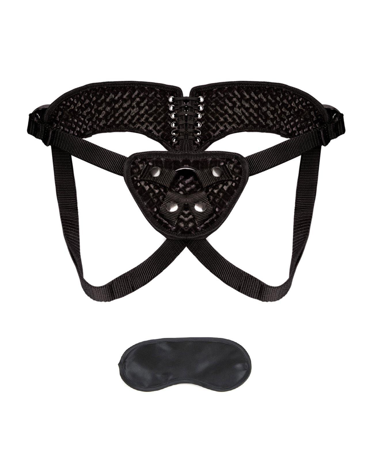 image of product,Lux Fetish Diamond Velvet Strap-on Corset - Black - SEXYEONE 