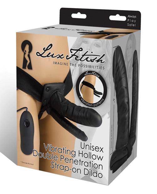 product image, Lux Fetish Unisex Vibrating Hollow Double Penetration Strap On Dildo - SEXYEONE