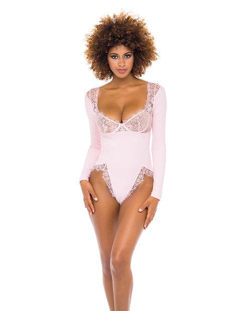 product image, Maria Ribbed Knit & Lace Teddy Crystal Rose - SEXYEONE