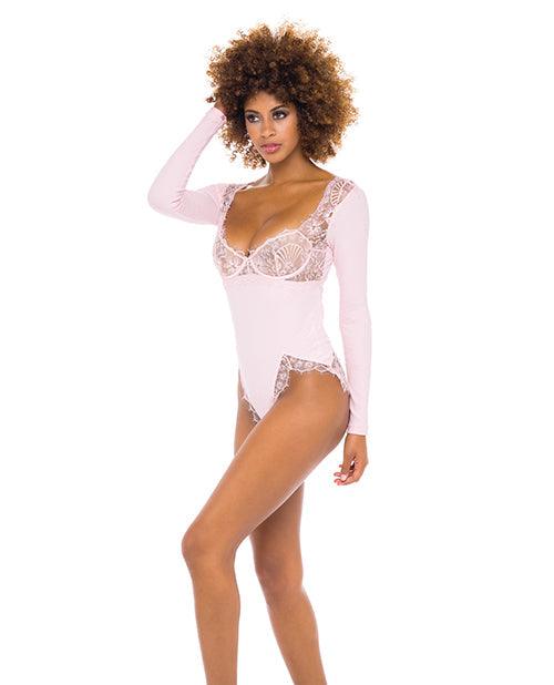 image of product,Maria Ribbed Knit & Lace Teddy Crystal Rose - SEXYEONE