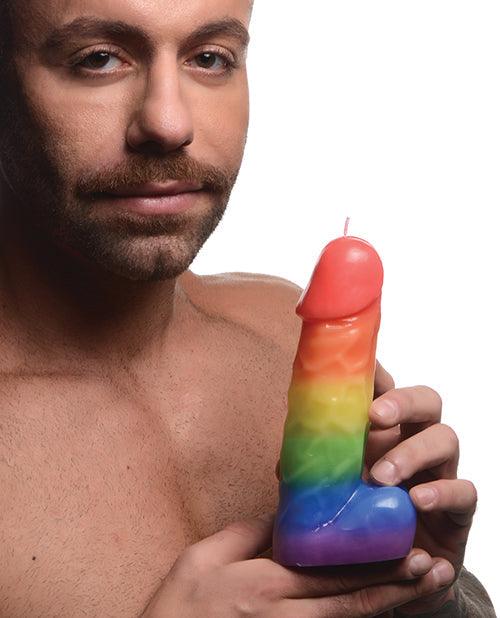 image of product,Master Series Pride Pecker Dick Drip Candle - Rainbow - SEXYEONE