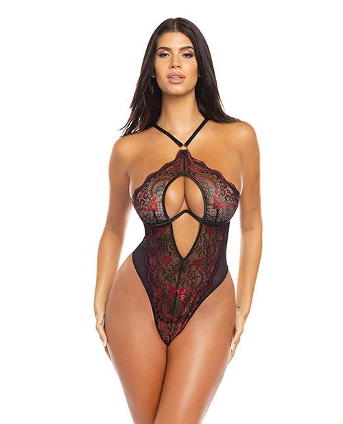product image, Maxi Unlined Monowire Galloon Lace Teddy W/o-ring Detail Black/red - SEXYEONE
