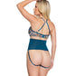 Metallic Scallop Stretch Lace & Sheer Mesh Teddy W/removable Backless Panty Teal/rose Gold - SEXYEONE