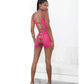 Neon Honeycomb Chemise W/strappy Back & G-string Neon Pink - SEXYEONE