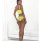 Neon Lace Corset Top W/ring Accent & Panty Neon Lime - SEXYEONE