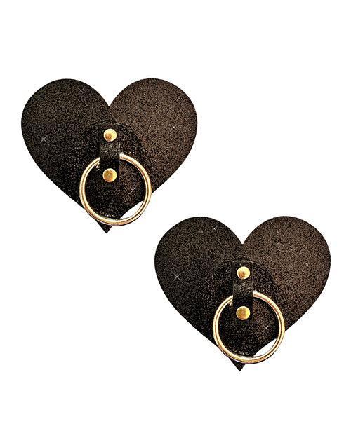 product image, Neva Nude After Midnight Glitter Hoop Heart Pasties - Black O/s - SEXYEONE