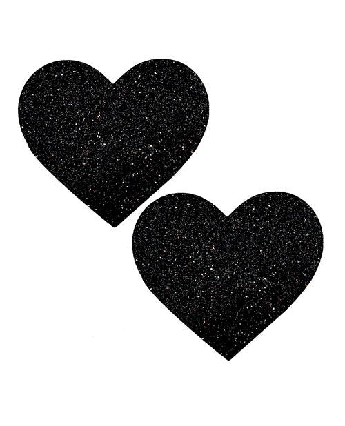 product image, Neva Nude Black Malice Queen Status Glitter Heart Pasties - Black Qn - SEXYEONE