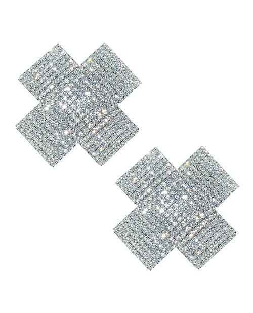 product image, Neva Nude Cross Crystal Jewel Reusable Silicone Nipple Pasties - Clear O-s - {{ SEXYEONE }}