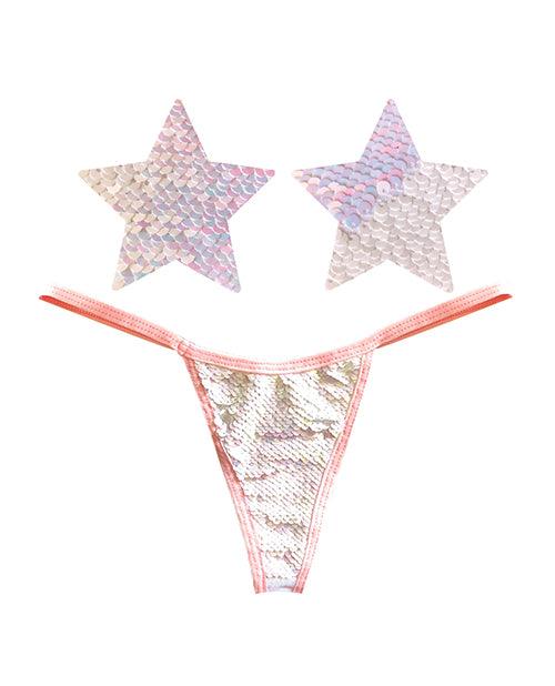 product image, Neva Nude Naughty Knix Princess Bride Flip Sequin G-string & Pasties - Pink/white O/s - SEXYEONE