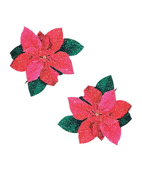 product image, Neva Nude Poinsettia Glitter Flower Pasties - Red/green O/s - SEXYEONE