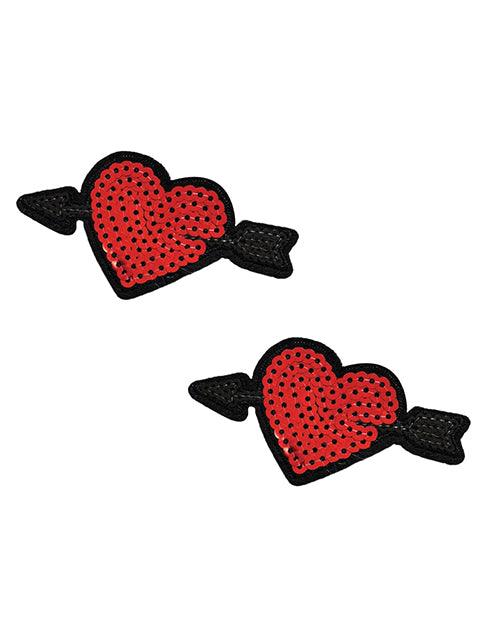 Neva Nude Sequin Arrow Heart Pasties (2 Wear) - Red O-s - {{ SEXYEONE }}