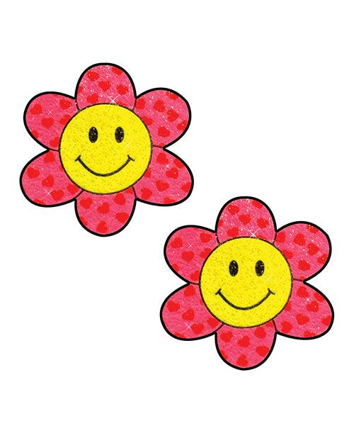 Neva Nude Smiley Flower Power Glitter Pasties - Pink/yellow O/s - SEXYEONE