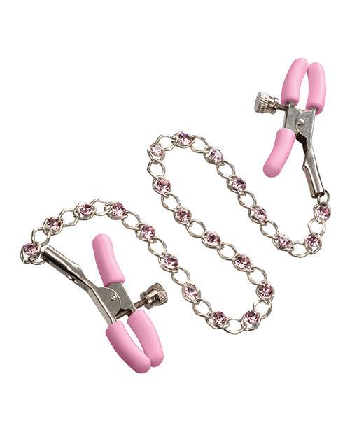 image of product,Nipple Play Crystal Chain Nipple Clamps - Pink - {{ SEXYEONE }}