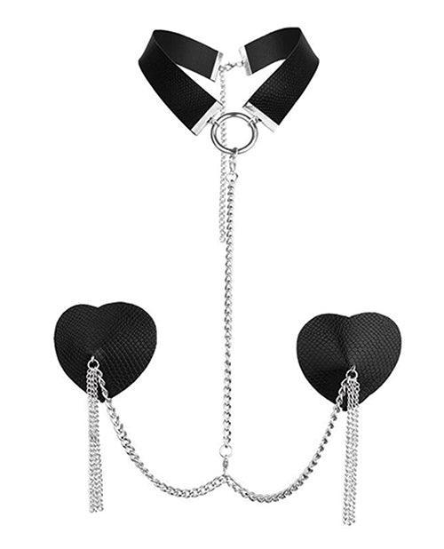 product image, Nipplicious Dominatrix Leather Collar & Pasties W/chain - SEXYEONE