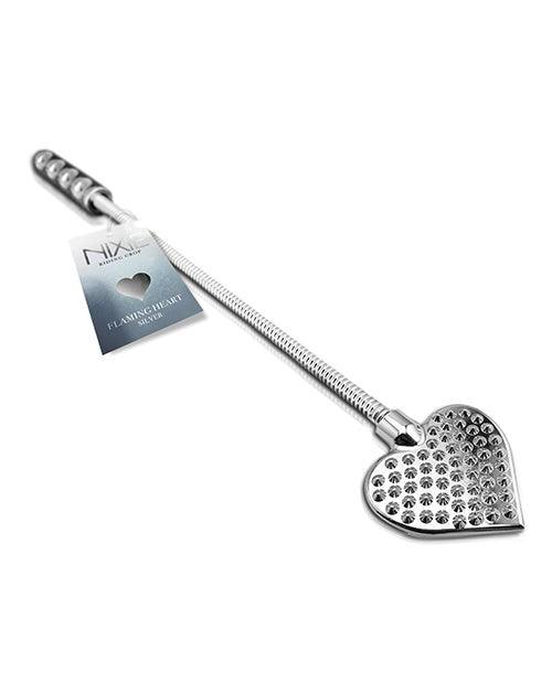 product image, Nixie Flaming Heart Riding Crop - Silver - SEXYEONE